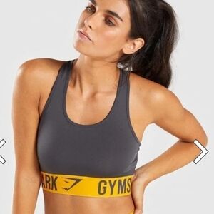 Gymshark Charcoal Sports Bra with Yellow Logo Band